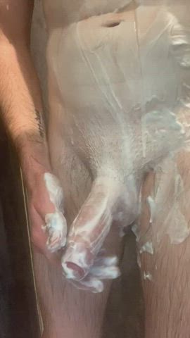 bisexual cock gay masturbating shower soapy teasing gif