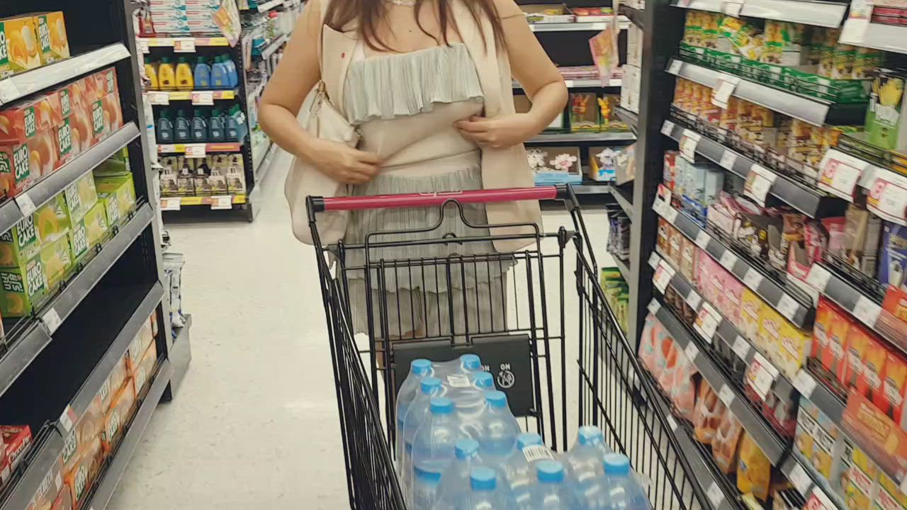 Asia busty in supermarket