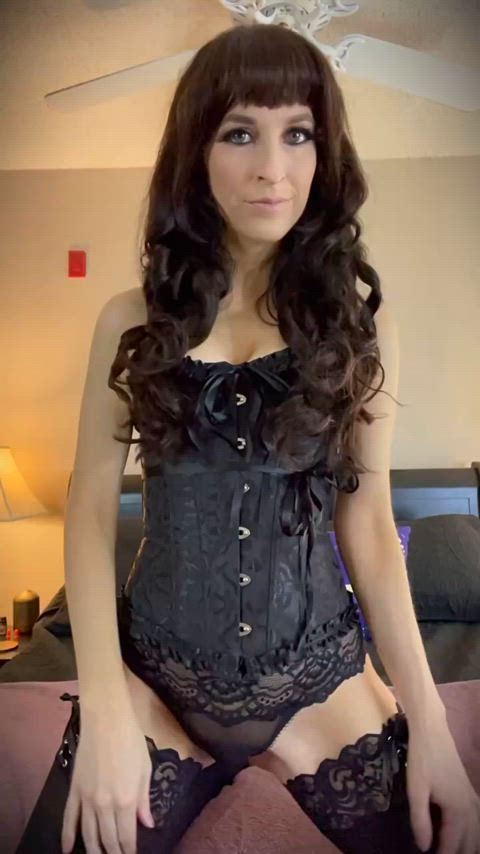 babe brunette corset cute lingerie onlyfans petite gif