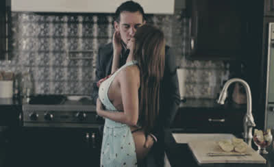 kissing kitchen milf gif