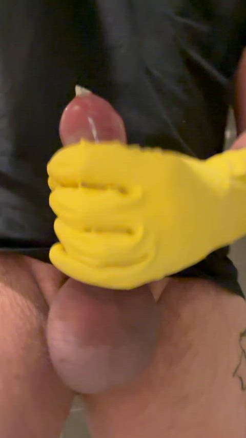big dick cock condom cum cumshot latex gloves male masturbation masturbating thick