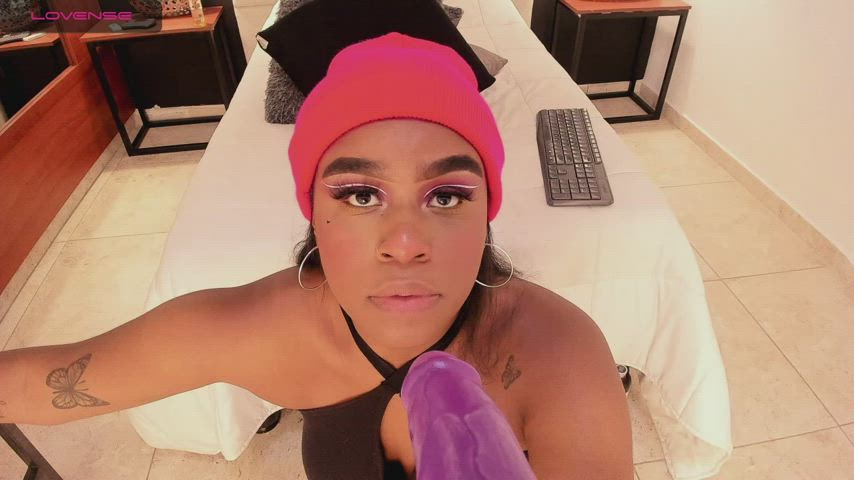 BBW Blowjob CamSoda Colombian Ebony Huge Dildo Saliva Toy Wet gif