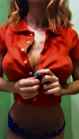 amateur bathroom big tits boobs brunette homemade onlyfans stripping gif