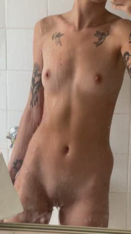 mirror petite shaking shower small tits gif