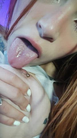big tits boobs lick nipple piercing onlyfans tattoo tongue fetish gif