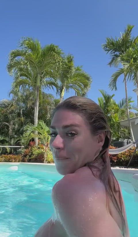 ass big tits fit fitness outdoor pool swimming pool thick gif