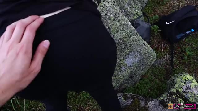 guy pulls down pale girls pants and fucks her outdoors