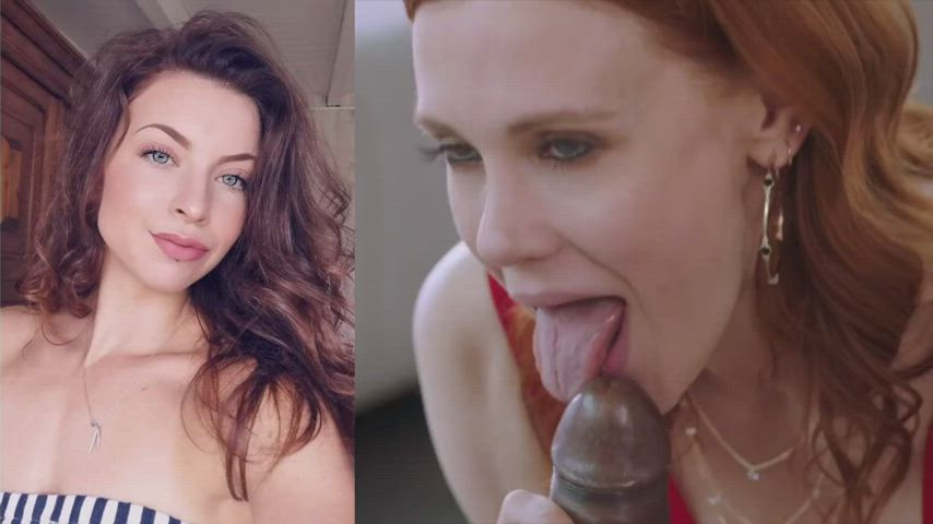 bbc blowjob redhead split screen porn gif