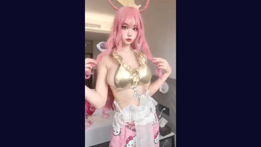 asian cosplay huge tits kitty micro bikini petite sideboob pink hair gif