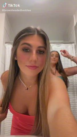 20 Years Old Big Tits Cleavage Dress Friends Tanned Tight gif