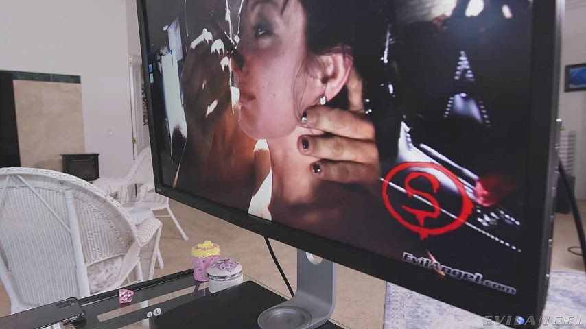 bdsm masturbating slapping small tits solo watchingporn gif