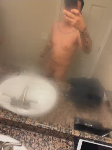 big dick masturbating shower tattoo gif