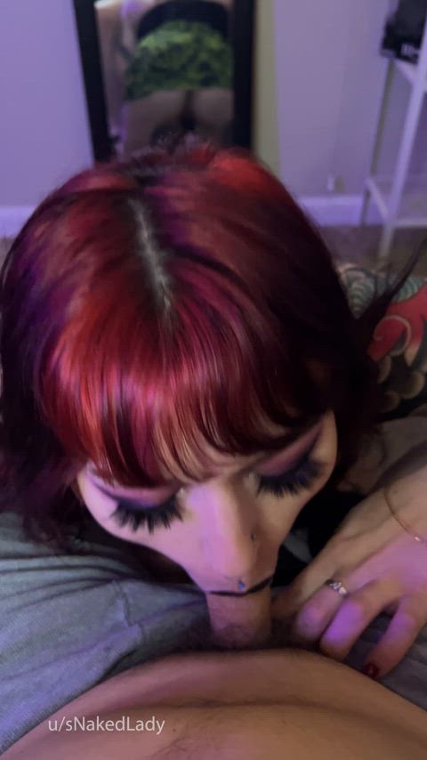 blowjob blue eyes goth pov redhead tattooed gif