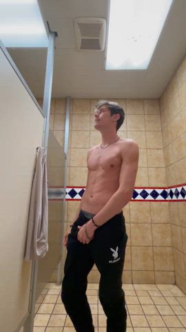 bathroom big dick cock jerk off male masturbation masturbating onlyfans public solo