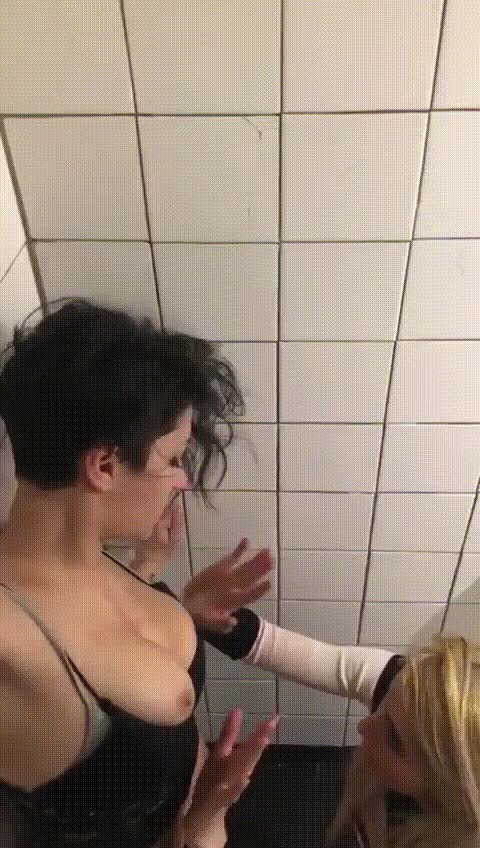 Having a rough one in the club's bathroom