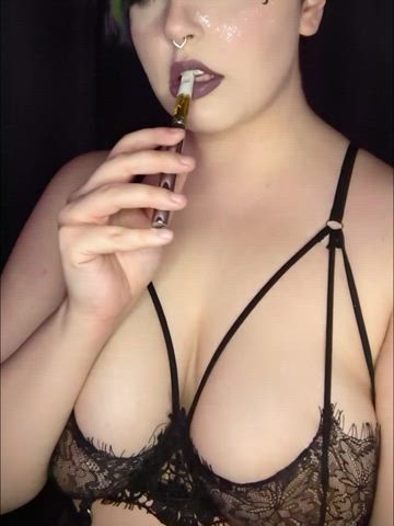 big tits lingerie smoking gif