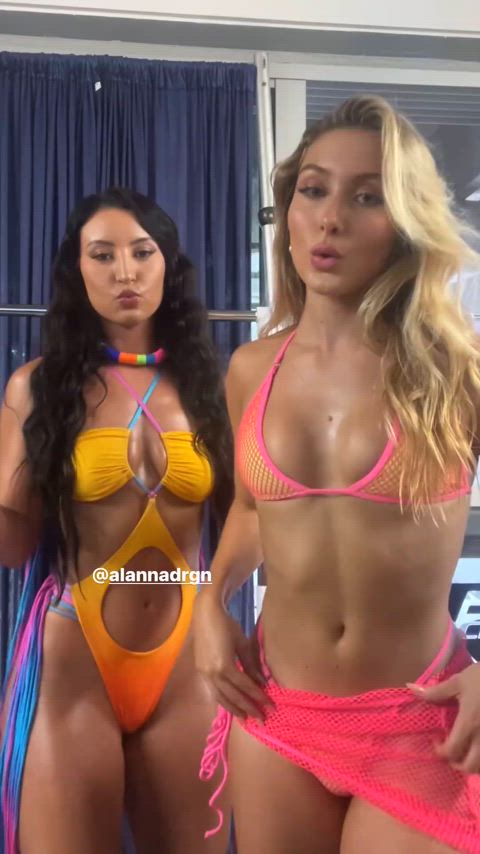 bikini blonde brunette double teamed fit fitness latina tiktok bikinis gif