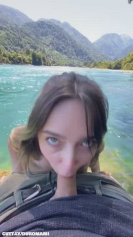 amateur beach blowjob deepthroat eye contact girlfriend outdoor real couple teen