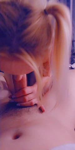 Amateur Blonde Blowjob Cute MILF POV Pigtails gif