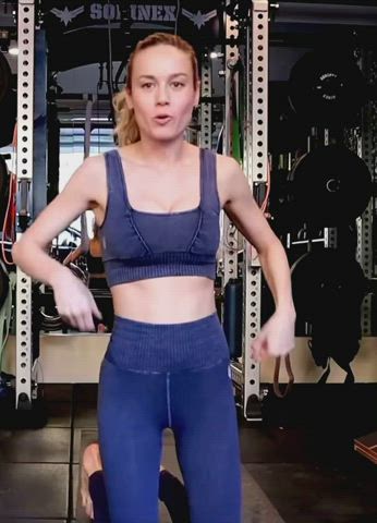 Brie Larson Busty Workout gif