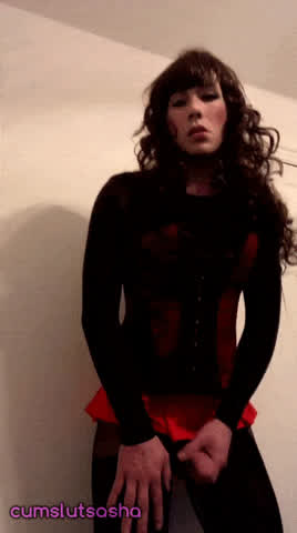 Brunette Corset Crossdressing Lingerie Sissy Skirt Surprise Trans gif