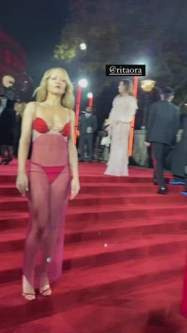 celebrity cleavage natural tits rita ora see through clothing gif