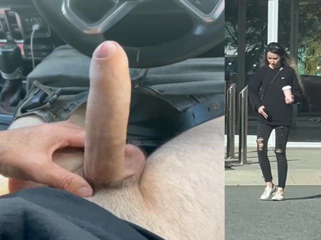 amateur bwc big dick candid car masturbating public uncut voyeur gif