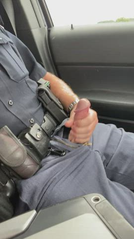 cock jerk off masturbating penis police uniform gif