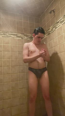Playing with my bulge in the shower