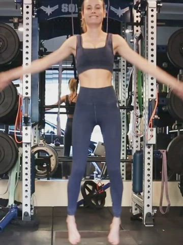 Brie Larson Busty Workout gif