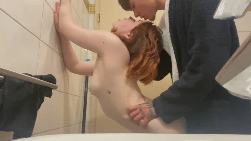 bathroom couple standing doggy teen gif