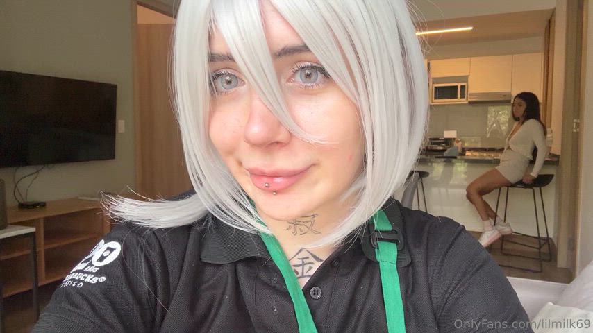 big ass cosplay white hair gif