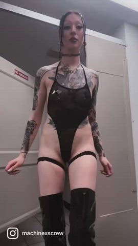 brown eyes eye contact goth pasties small tits stripper tease teasing tiny waist