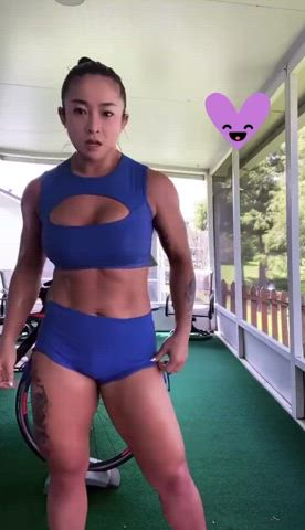 abs asian celebrity muscular girl workout wrestling gif