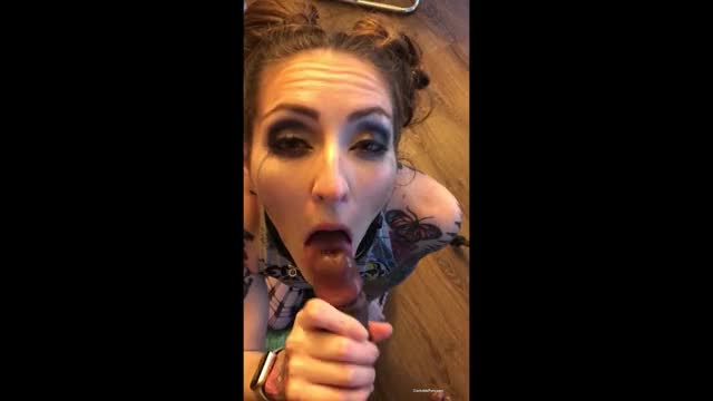 Tattooed Girl takes Black Cum in mouth