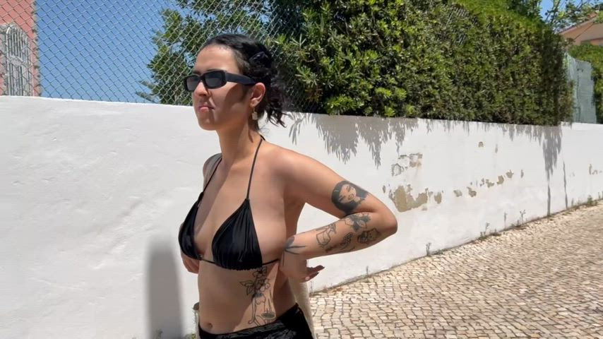 Spend a day at the beach with a tattooed alt girl and see me flashing my boobs