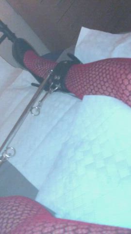 bdsm cock ring crossdressing high heels latex nipple clamps spreading stockings gif