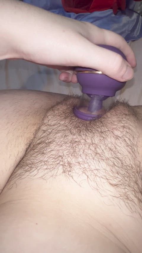 Clit sucking toy on my hair pussy