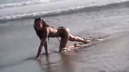 Beach Bikini Ebony Long Hair Petite Pornstar Skin Diamond Tattoo gif