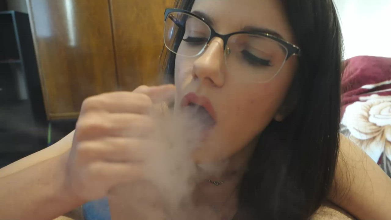 Brunette Handjob Smoking gif