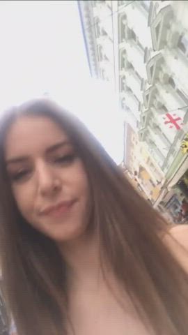 exhibitionism exhibitionist outdoor public teen tits gif