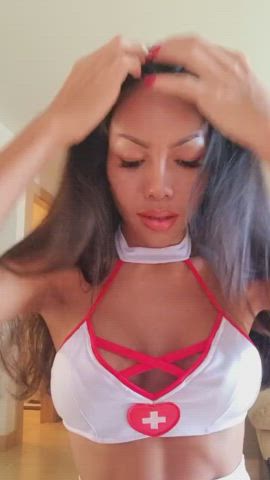 Asian Booty Close Up Clothed Cosplay Lily Love Nurse Pretty Trans gif