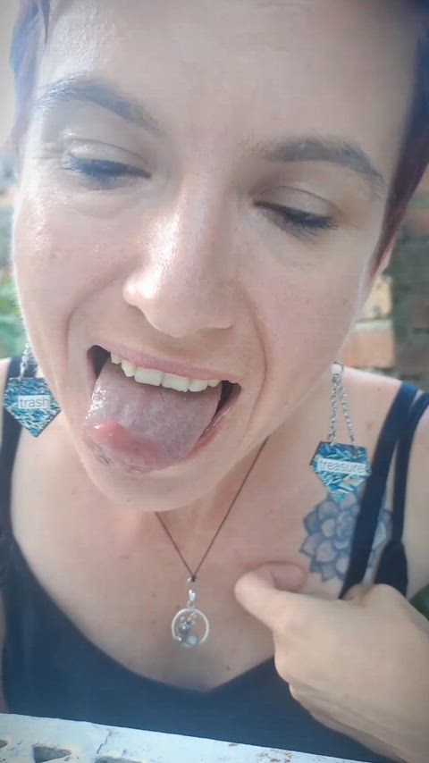 long tongue outdoor short hair spit tongue fetish gif