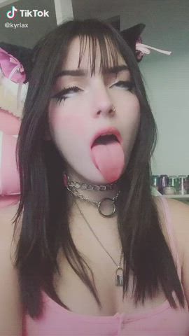 Ahegao Goth Tease TikTok Tongue Fetish r/Catgirls gif