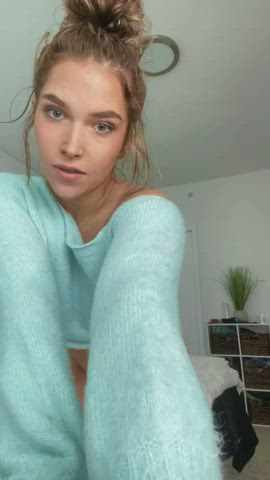 blonde green eyes onlyfans tanlines tanned tits gif