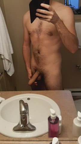 Bathroom Big Dick Cock Foreskin Male Masturbation Naked Tall Thick Cock gif