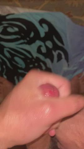 Stroking with two hands brings out twice the amount of cum form my thick shiny dick