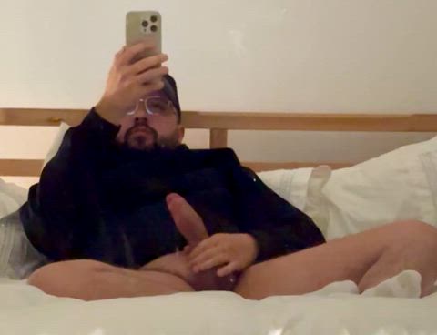 Stroking my big cock in the mirror 👀