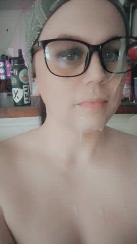 Cum dripping off my face after a nice facial 