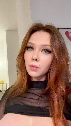 big tits bouncing tits busty cute goddess green eyes nipples redhead teen gif